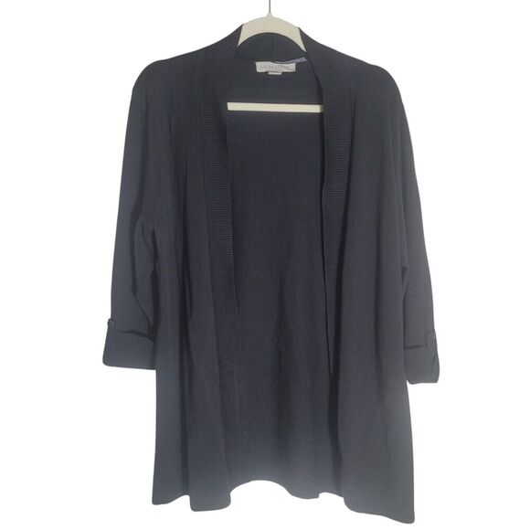 Laura Ashley Open Cardigan Sweater Women's Size Large Black 3/4 Sleeve Career - Picture 1 of 9